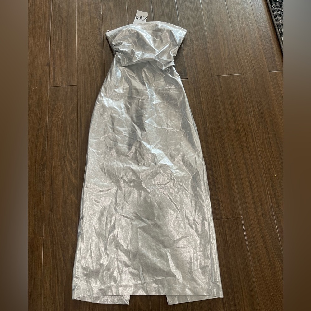 Zara stretchy silver denim corset halter dress